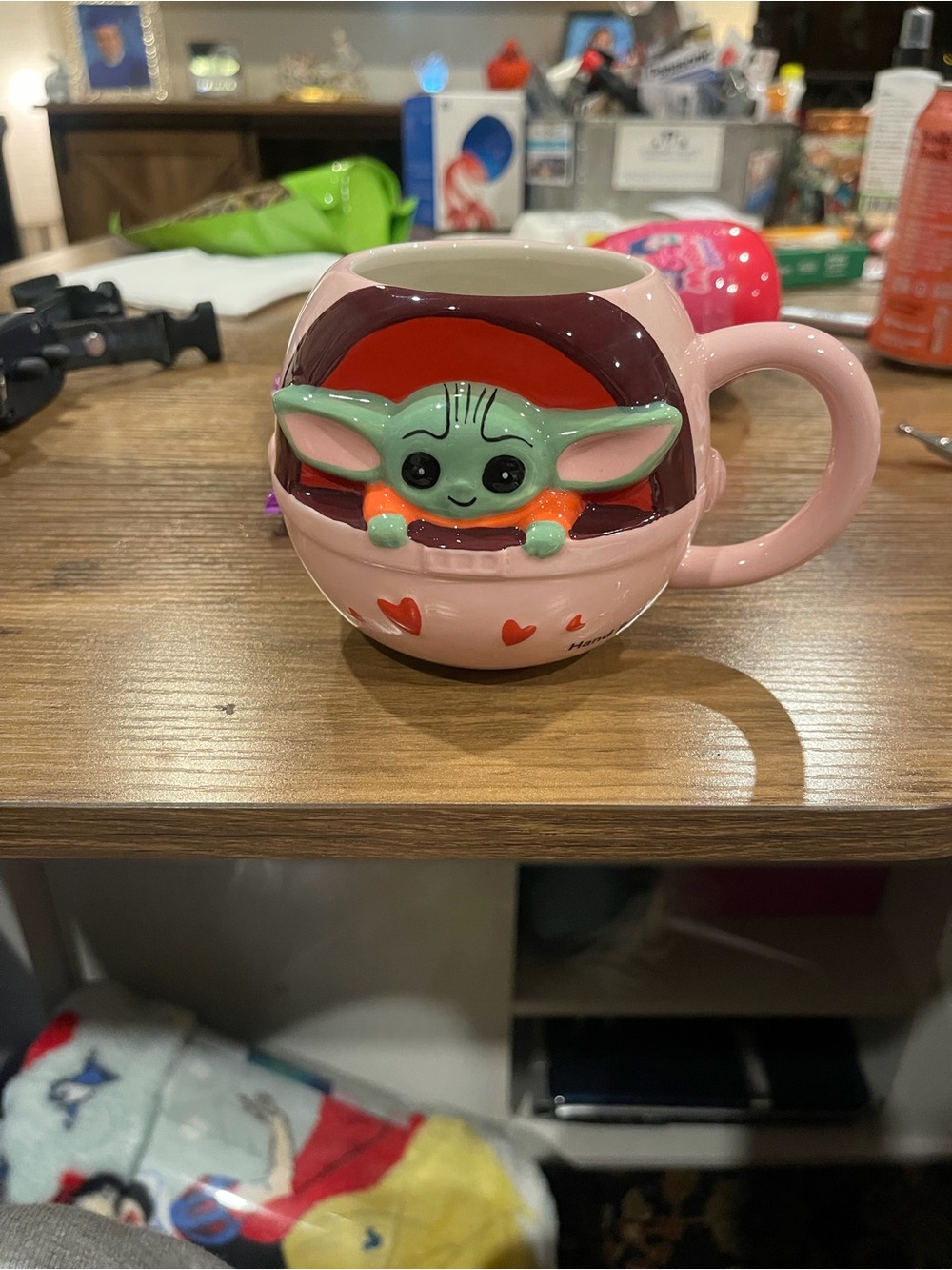 Baby Grogu Pink Ceramic mug with Heart Design